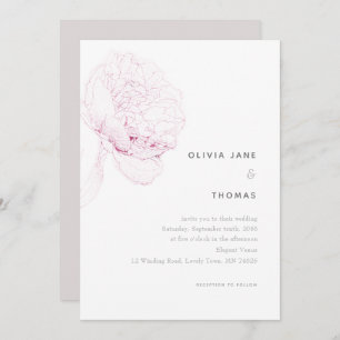 Invitación Boda de sketch floral elegante de Peonies rosas