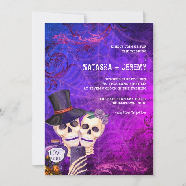 Invitación Boda de Skull Gothic Halloween (Anverso)