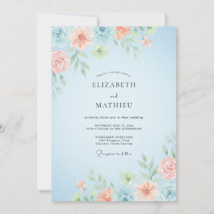 Invitación Boda de Sky Coral Ranunculus Dusty Eucalyptus