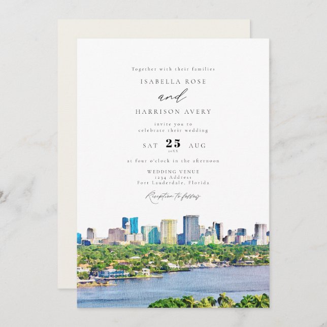 Invitación BODA de Skyline acuática FORT LAUDERDALE (Anverso / Reverso)