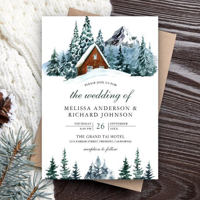 Invitación Boda de Snowley Winter Mountain Forest Cabin Lodge (Subido por el creador)