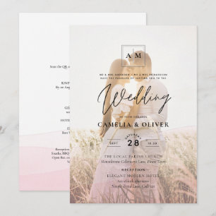 Invitación Boda de sobreimpresión de fotografía color rosa to
