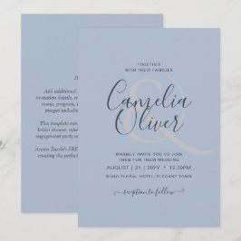 Invitación Boda de sólo texto monocromo azul moderno