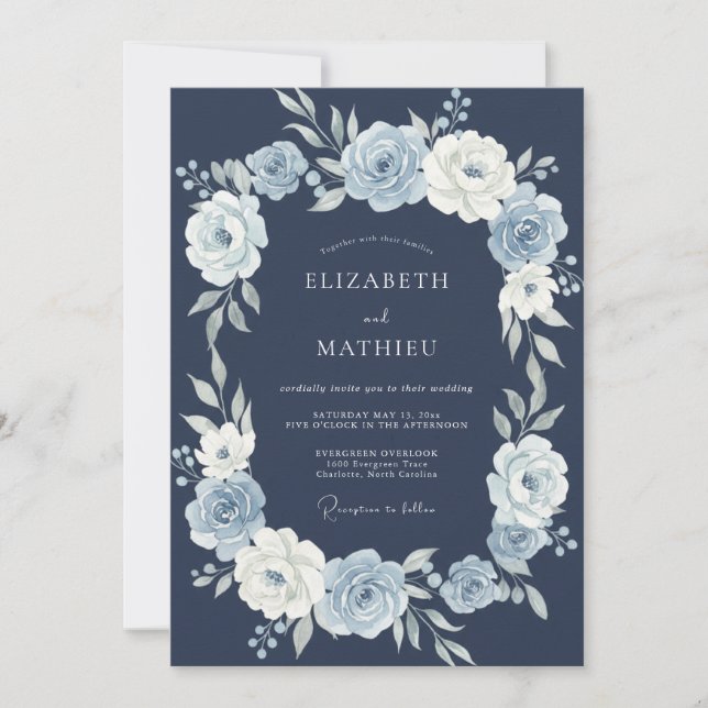 Invitación Boda de solsticio azul marino (Anverso)