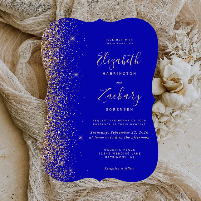 Invitación Boda de Soporte de Azul Real Moderno con Brillo de (Subido por el creador)
