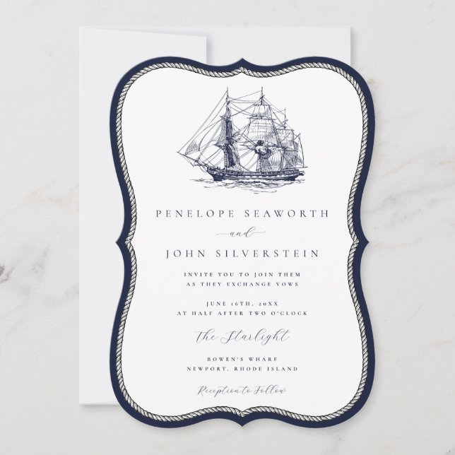 Invitación Boda de soporte de bastidor de la marina náutica (Anverso)