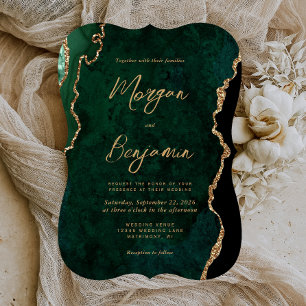 Invitación Boda de Soporte de Escritura de Ágata Verde Esmera