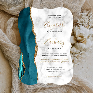Invitación Boda de Soporte de Mármol de Ágata Dorada Verde Te