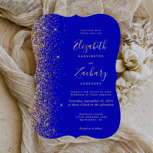 Invitación Boda de soporte de Purpurina de oro azul real mode