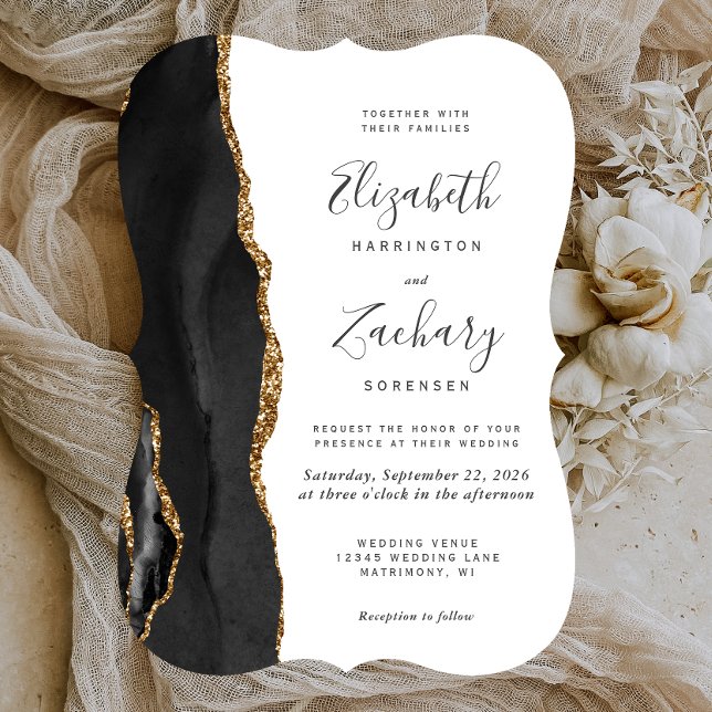 Invitación Boda de soporte moderno de metal para oro negro (Subido por el creador)