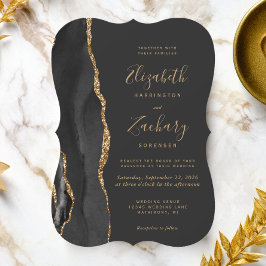 Invitación Boda de soporte oscuro de ágata negra dorada moder