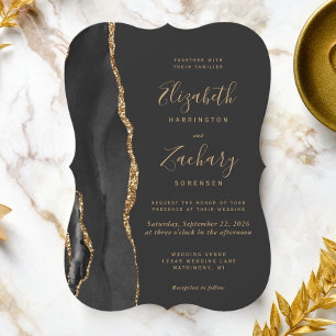 Invitación Boda de soporte oscuro de ágata negra dorada moder