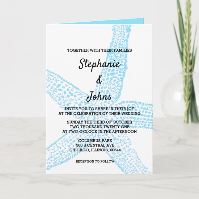 Invitación Boda de Starfish Nautical Blue White Beach 2024 (Anverso)