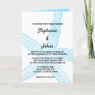 Invitación Boda de Starfish Nautical Blue White Beach 2024