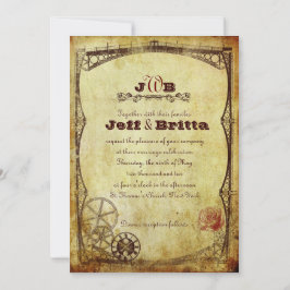 Invitación Boda de Steampunk de Faux Antique Gold
