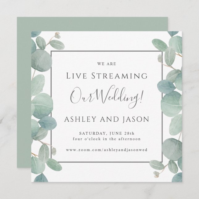Invitación Boda de streaming en directo de Eucalyptus de colo (Anverso / Reverso)