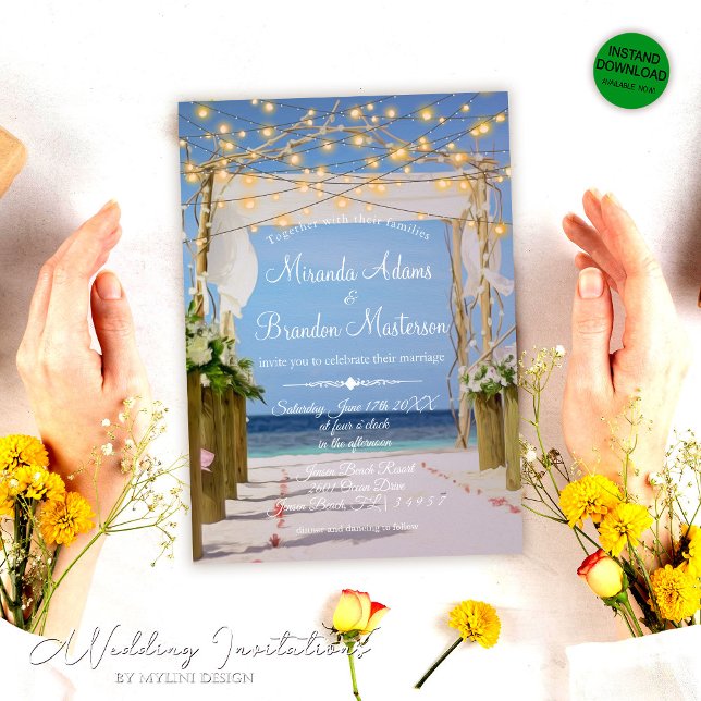 Invitación Boda de String Lights Tropical Beach (Subido por el creador)