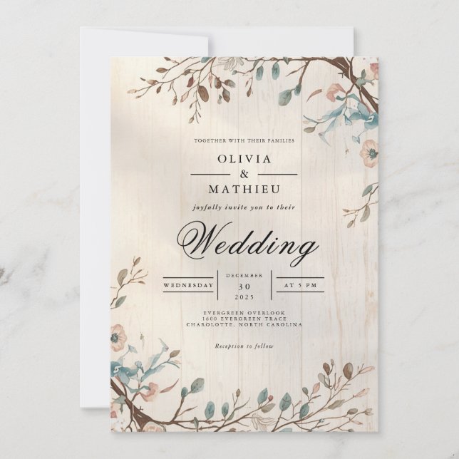 Invitación Boda de Suave Tierra Botánica Floreciente (Anverso)