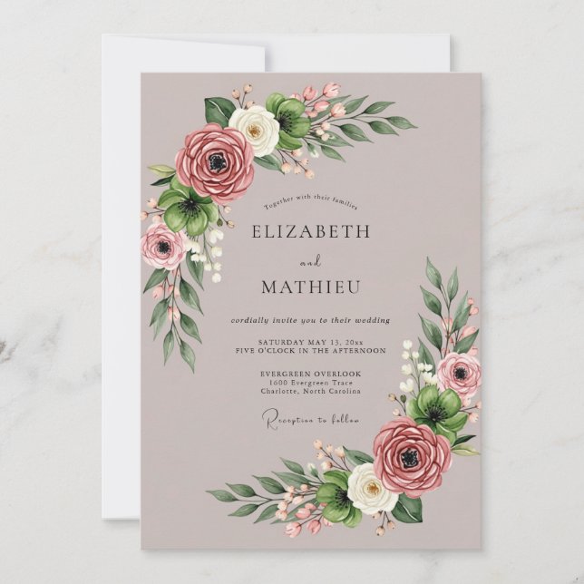 Invitación Boda de Suculentas Cautivadoras Malva (Anverso)