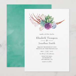 Invitación Boda de Suculentas de Desierto con Acuarela
