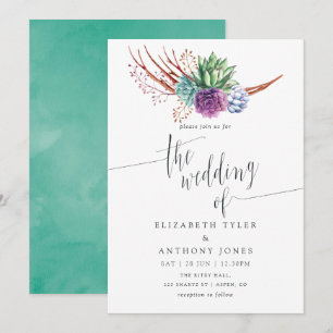 Invitación Boda de Suculentas de Desierto con Acuarela