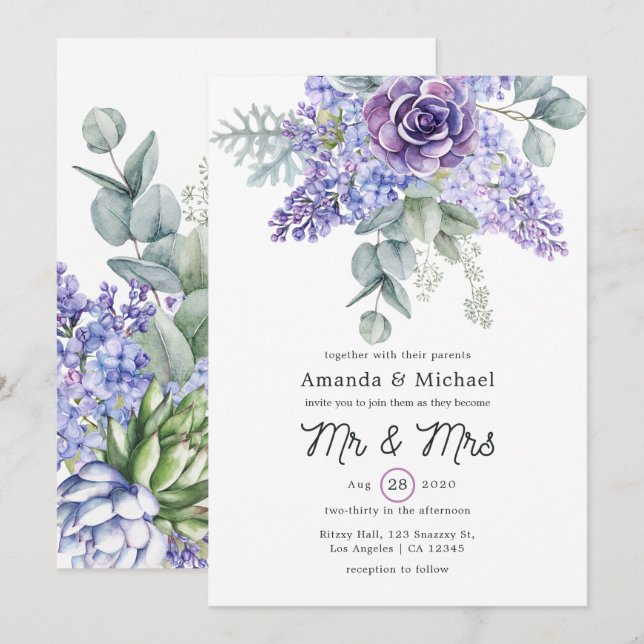 Invitación Boda de Suculentas de Eucalipto Tropical (Anverso / Reverso)