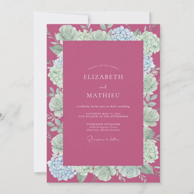 Invitación Boda de Suculentas de Frambuesa (Anverso)