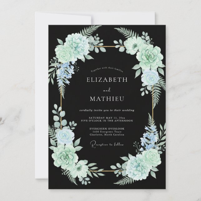 Invitación Boda de suculentas de menta y helechos (Anverso)
