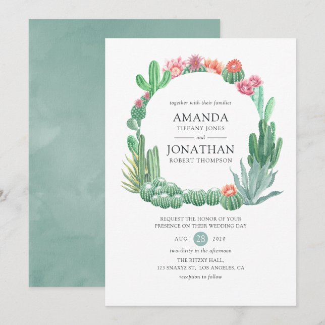 Invitación Boda de Suculentas en Acuarela (Anverso / Reverso)