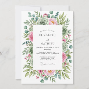 Invitación Boda de Suculentas Exuberantes en Verde Salvia