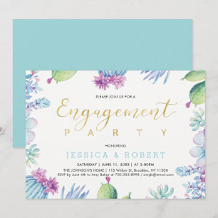 Invitación Boda de Suculentas Florales y Doradas Fiesta de Co