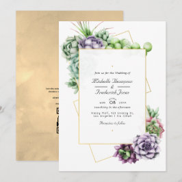 Invitación Boda de Suculentas Geométricas con Código QR para
