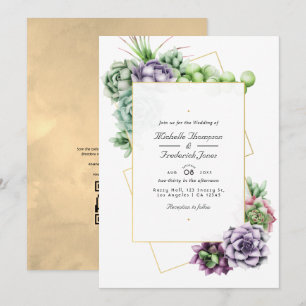 Invitación Boda de Suculentas Geométricas con Código QR para