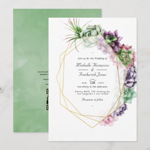 Invitación Boda de suculentas geométricas RSVP con código QR