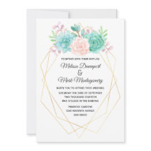 Boda de Suculentas Modernas en Acuarela Rosa y Ver