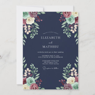 Invitación Boda de Suculentas Navy Blue Moody