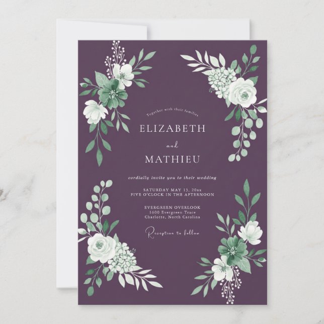 Invitación Boda de Suculentas Plum Graceful (Anverso)