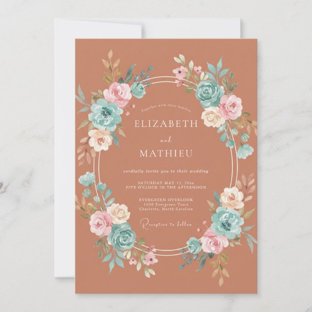 Invitación Boda de Suculentas Radiantes de Terracota (Anverso)