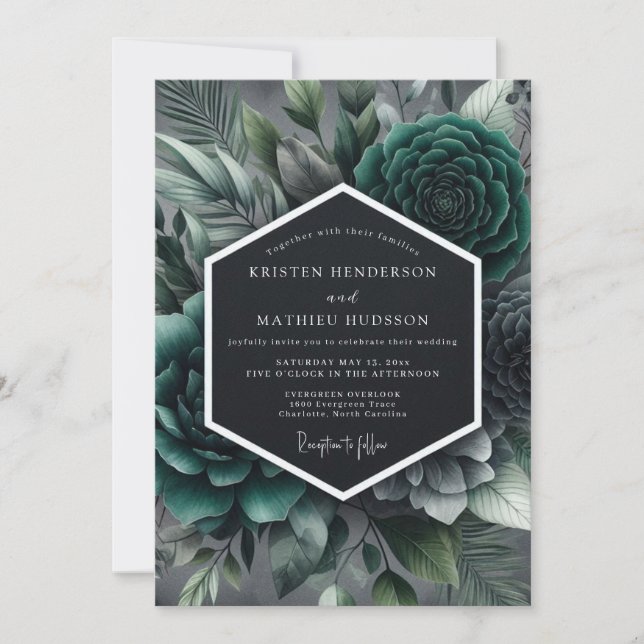 Invitación Boda de Suculentas Teal Moody (Anverso)