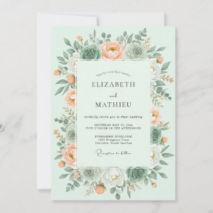 Invitación Boda de Suculentas Verde Menta Atractiva