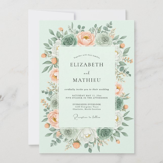 Invitación Boda de Suculentas Verde Menta Atractiva (Anverso)
