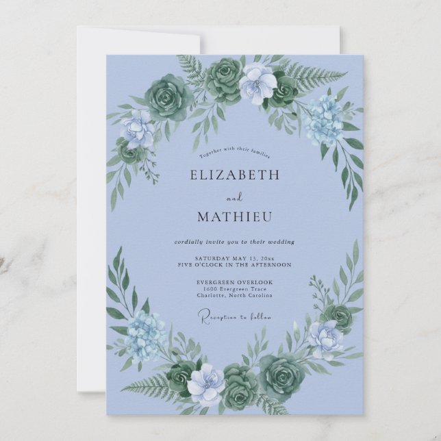 Invitación Boda de Suculentas Verde Periwinkle (Anverso)