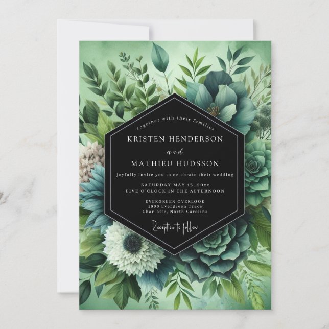 Invitación Boda de Suculentas Verde Sage (Anverso)