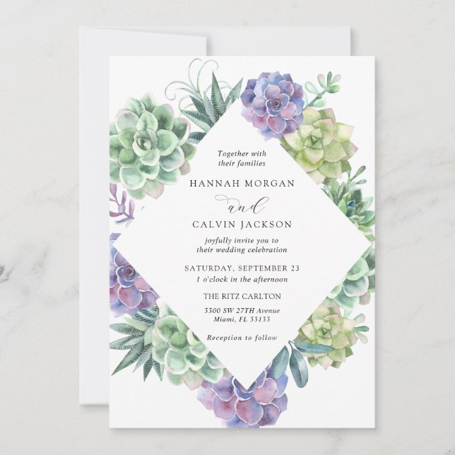 Invitación Boda de suculentos de color de agua (Anverso)