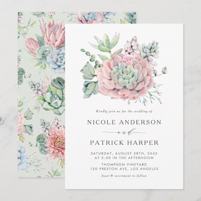 Invitación Boda de suculentos de paquetería (Anverso / Reverso)