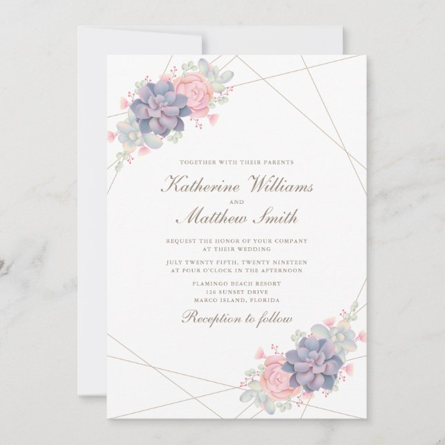 Invitación Boda de suculentos de primavera acuarela (Anverso)