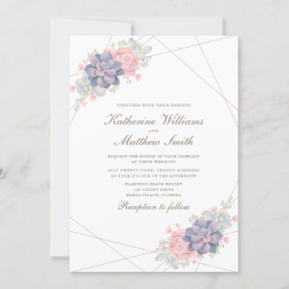 Invitación Boda de suculentos de primavera acuarela