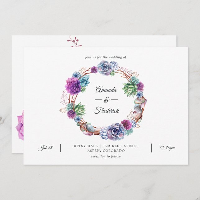 Invitación Boda de suculentos del desierto de acuarela (Anverso / Reverso)