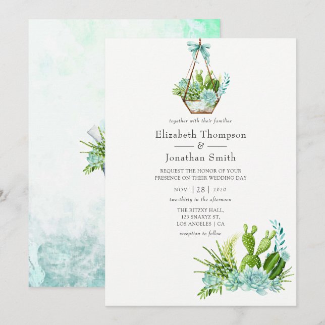 Invitación Boda de Sucultores de Terrario de Vidrio de Agua (Anverso / Reverso)