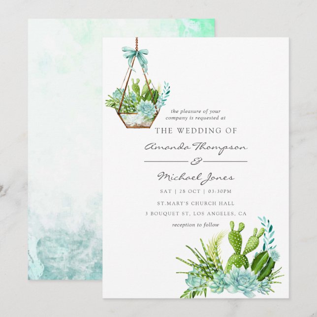 Invitación Boda de Sucultores de Terrario de Vidrio de Agua (Anverso / Reverso)